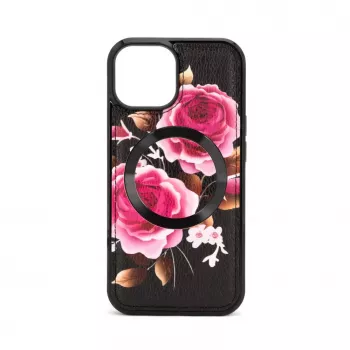 Evelatus Apple iPhone 14 odinis dėklas su užtrauktuku, gėlių raštu, juodas