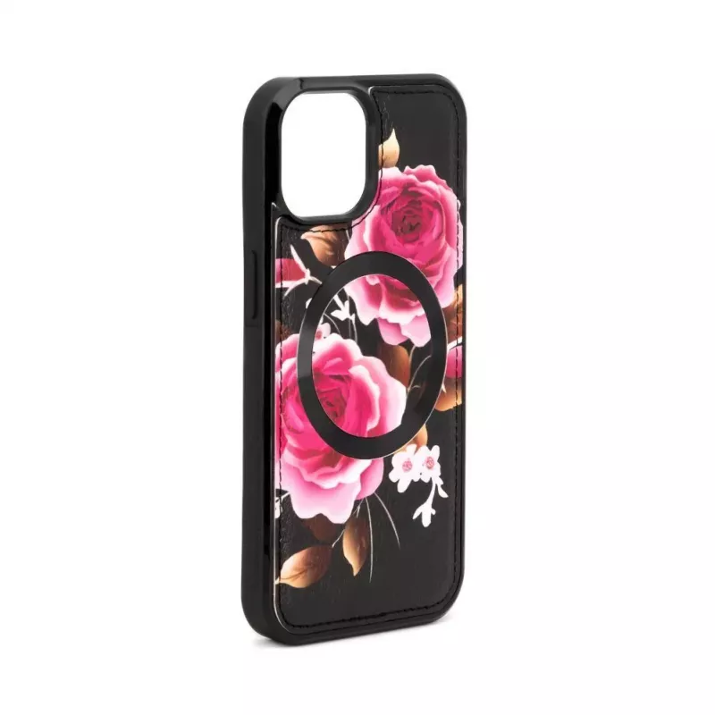 Evelatus Apple iPhone 15 Leather Case Zipper Design Flower Black