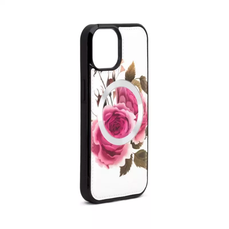 Evelatus Apple iPhone 14 Leather Case Zipper Design Flower White