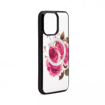 Evelatus Apple iPhone 15 Pro Max Odinis Dėklas Su Užtrauktuku Gėlių Dizainas Baltas
