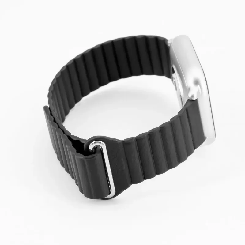 Connect 22mm Flat Head Leather - Silicone Loop Magnetic Watch Strap (130mm M/L) Black