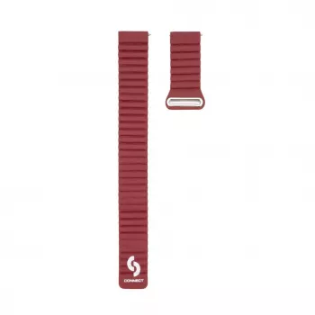 Connect 22mm Flat Head Leather-Silicone Loop Magnetic Watch Strap (130mm M/L) Wine Red