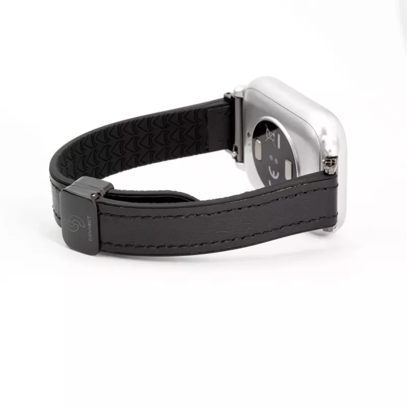 Connect 20mm Silicone Leather Watch Straps with Magnetic Black