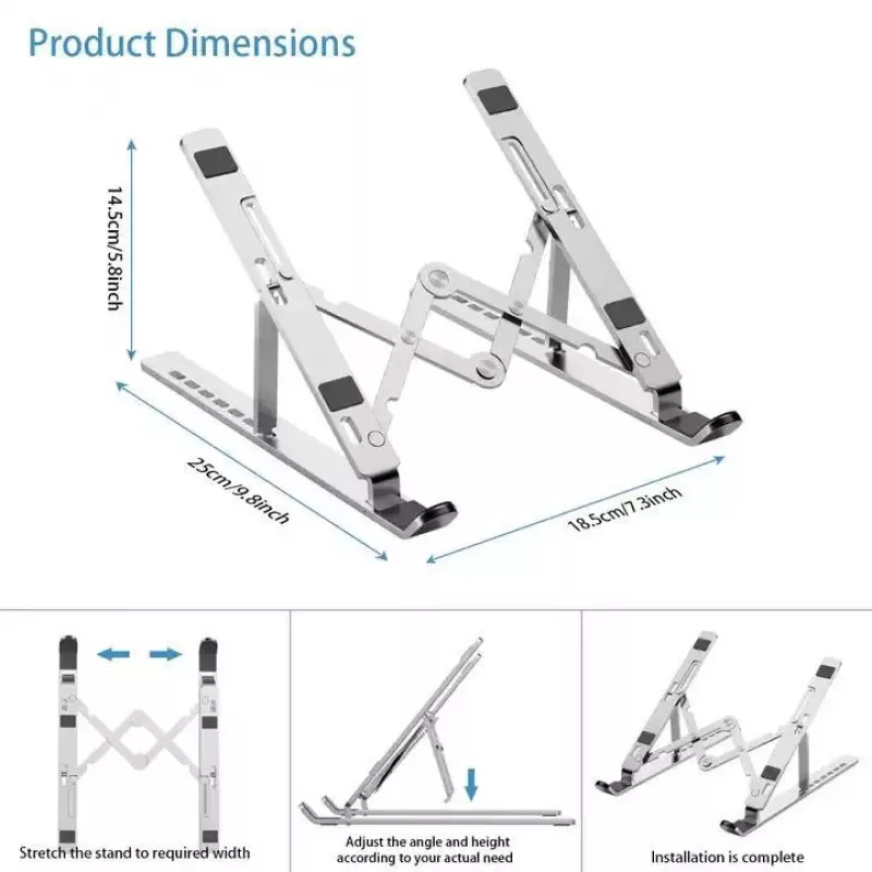 iLike STM1 Metal Foldable Notebook Stand for 10-17.3 inch Laptops - Silver