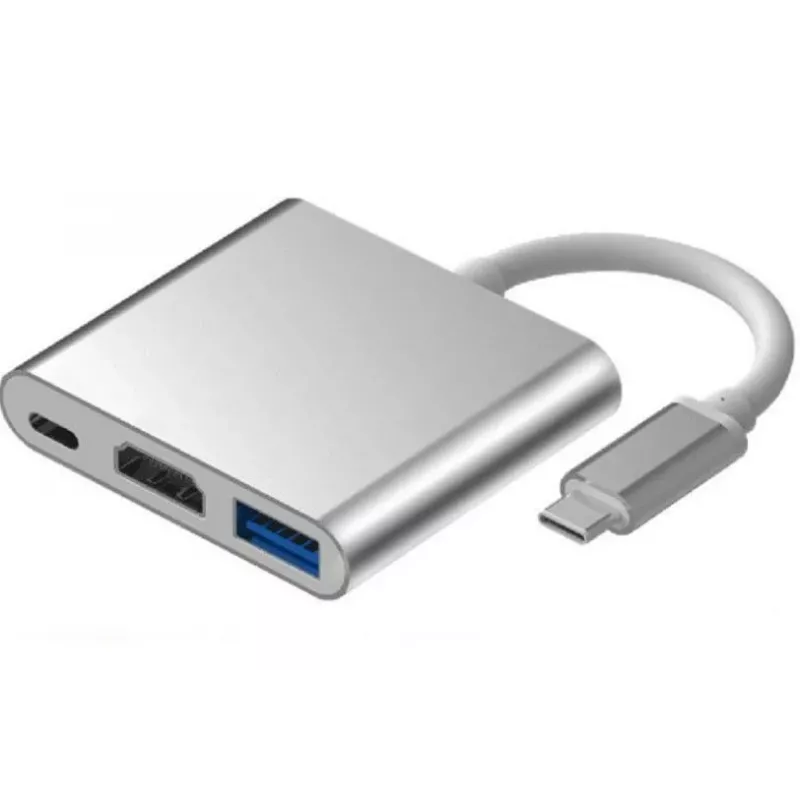 iLike HD1 3in1 USB-C į HDMI 4K / USB 3.0 / USB-C moteriškas adapteris sidabrinis