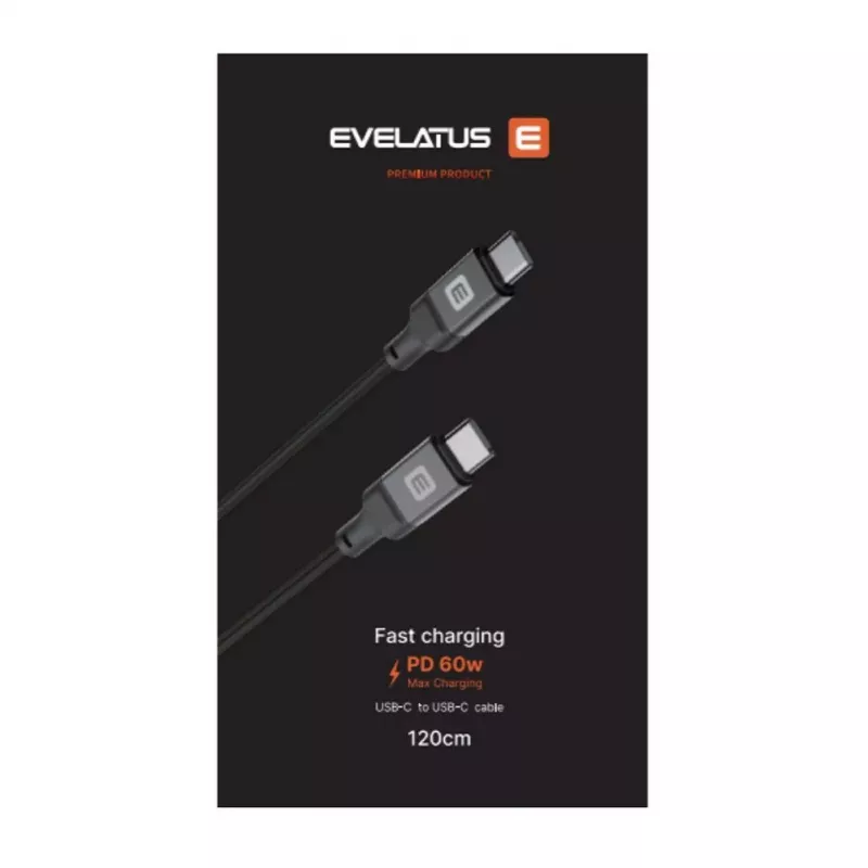 Evelatus USB-C į USB-C laidas 2M 60W / 20V3A aliuminio korpusas pintas baltas