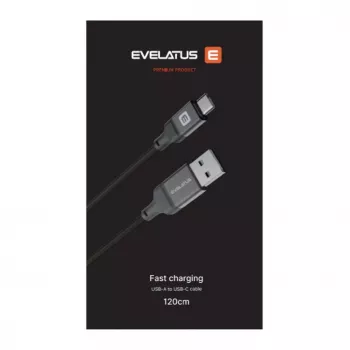 Evelatus USB-A į USB-C laidas 1,2m pintas nailonas juodas