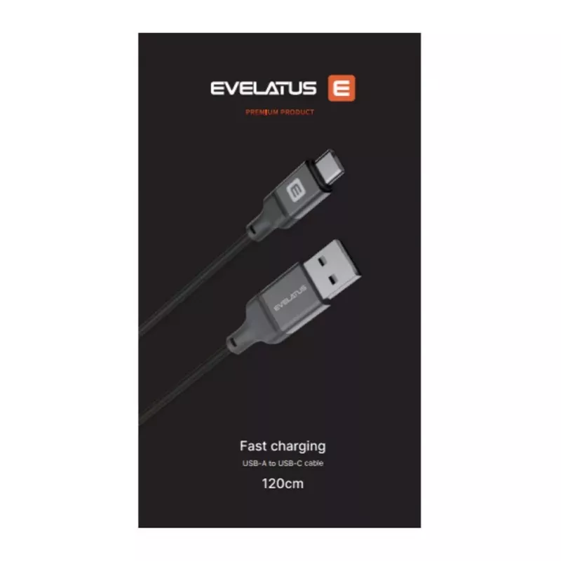 Evelatus USB-A į USB-C laidas 1,2m pintas nailonas juodas