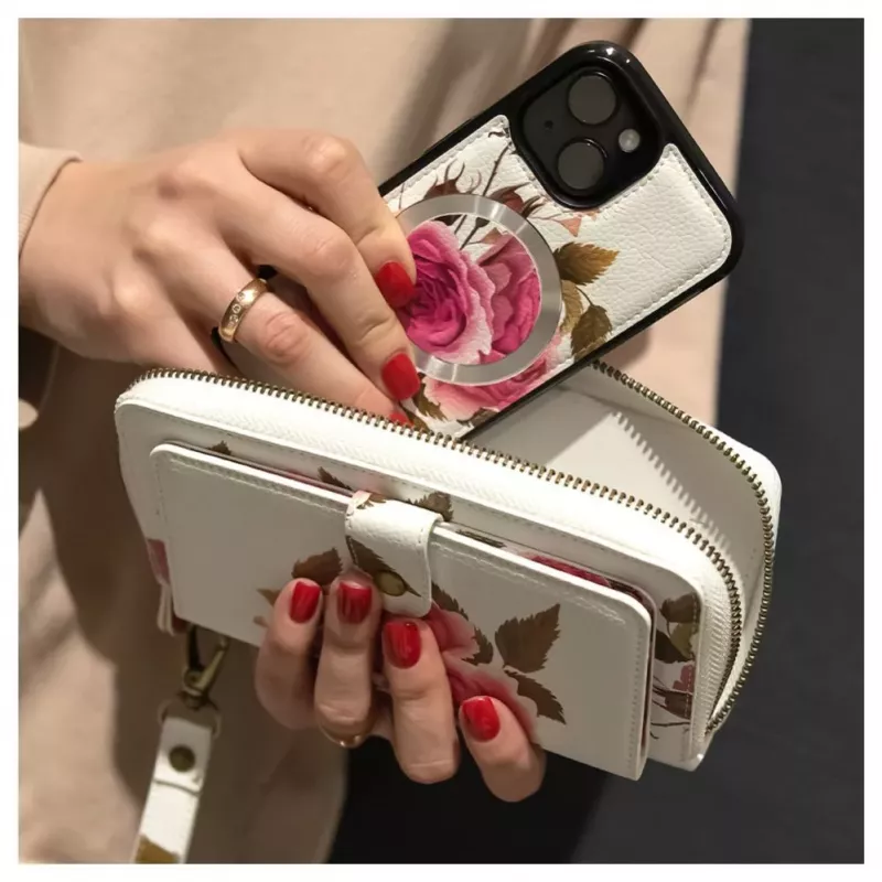 EVELATUS Universal Wallet Zipper Design Flower White