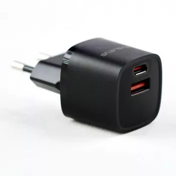 Evelatus USB-A ir USB-C 30W Max EU įkroviklis juodas