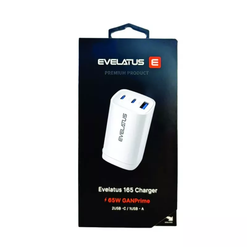 Evelatus 65W Max Fast Charger CN USB-C1/USB-C1/USB-A White