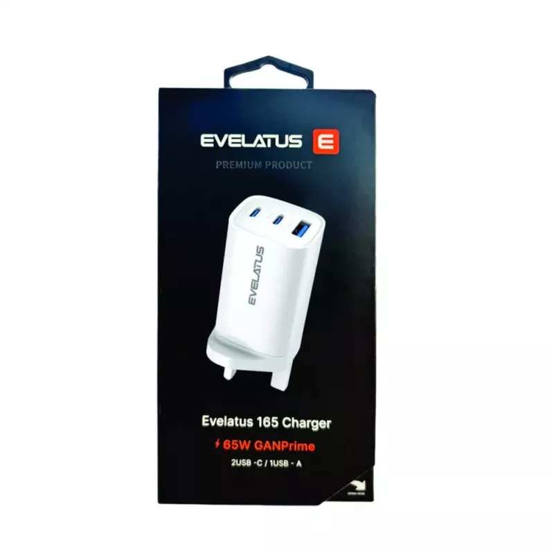 Evelatus 65W Max Fast Charger UK USB-C1/USB-C1/USB-A White
