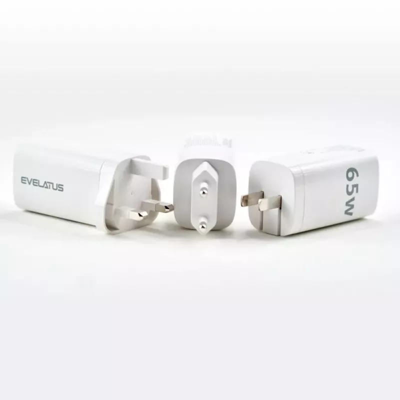 Evelatus 65W Max Fast Charger UK USB-C1/USB-C1/USB-A White