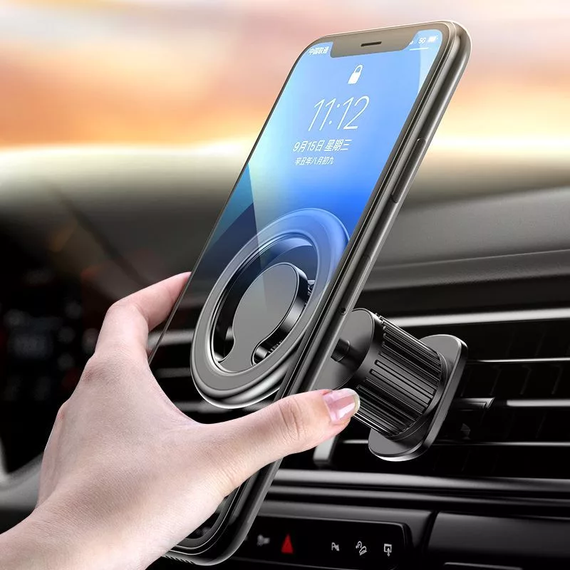 iLike C61 Metal Car Air Vent Screw Fix Universal Magnetic Magsafe Ring Size Smartphone Adjustable Holder Black