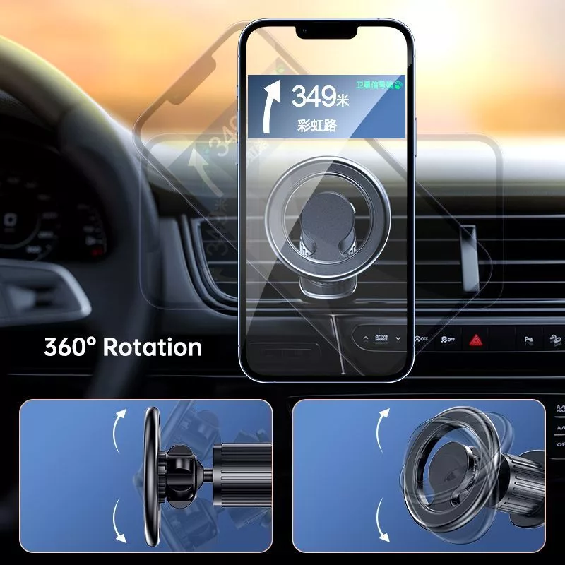 iLike C61 Metal Car Air Vent Screw Fix Universal Magnetic Magsafe Ring Size Smartphone Adjustable Holder Black