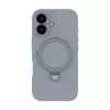Evelatus Apple iPhone 16 Premium Magsafe su stovu, minkšto prisilietimo silikoninis dėklas, sidabrinis