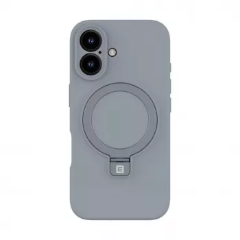 Evelatus Apple iPhone 16 Premium Magsafe su stovu, minkšto prisilietimo silikoninis dėklas, sidabrinis