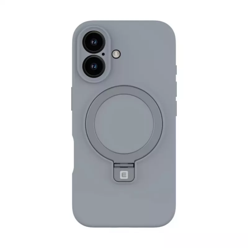 Evelatus Apple iPhone 16 Premium Magsafe su stovu, minkšto prisilietimo silikoninis dėklas, sidabrinis