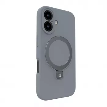 Evelatus Apple iPhone 16 Premium Magsafe su stovu, minkšto prisilietimo silikoninis dėklas, sidabrinis