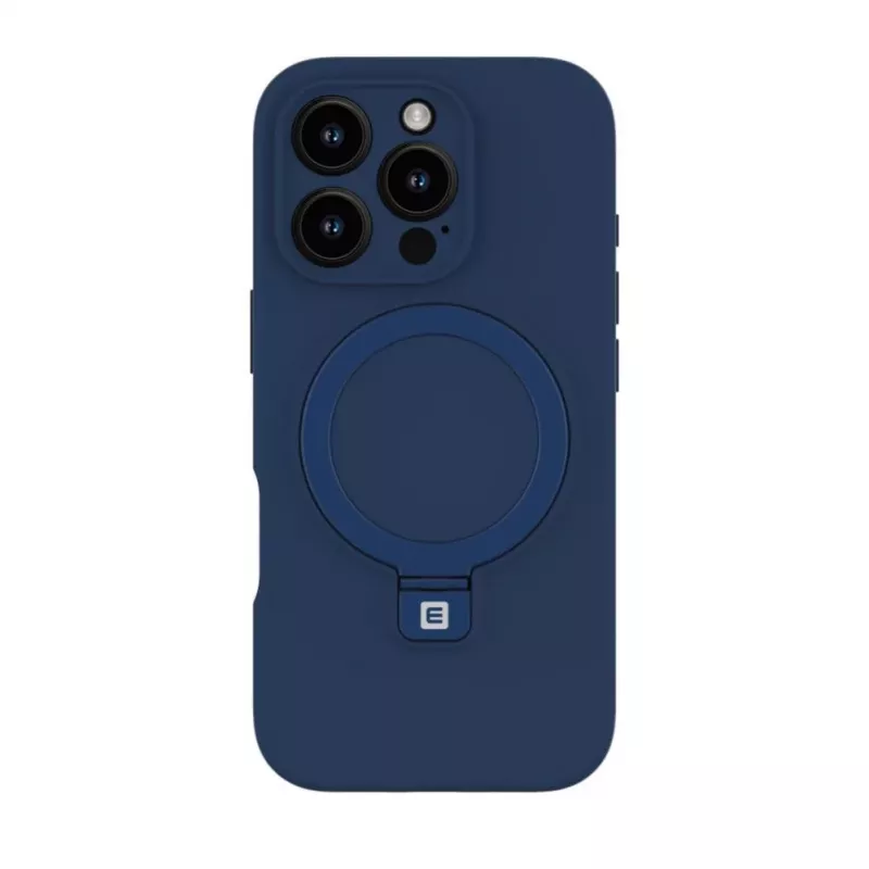 Evelatus Apple iPhone 16 Pro Premium Magsafe su stovu, minkšto prisilietimo silikoninis dėklas, tamsiai mėlynas