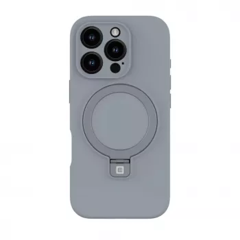 Evelatus Apple iPhone 16 Pro Premium MagSafe su stovu, minkšto prisilietimo silikoninis dėklas, sidabrinis