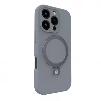 Evelatus Apple iPhone 16 Pro Premium MagSafe su stovu, minkšto prisilietimo silikoninis dėklas, sidabrinis