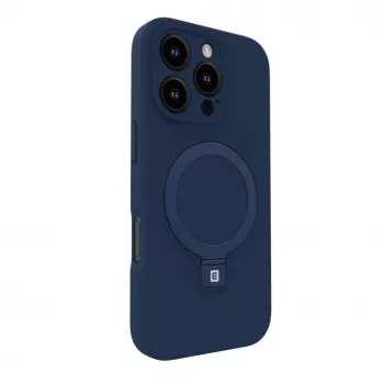 Evelatus Apple iPhone 16 Pro Max Premium MagSafe su stovu, minkšto prisilietimo silikoninis dėklas, tamsiai mėlynas