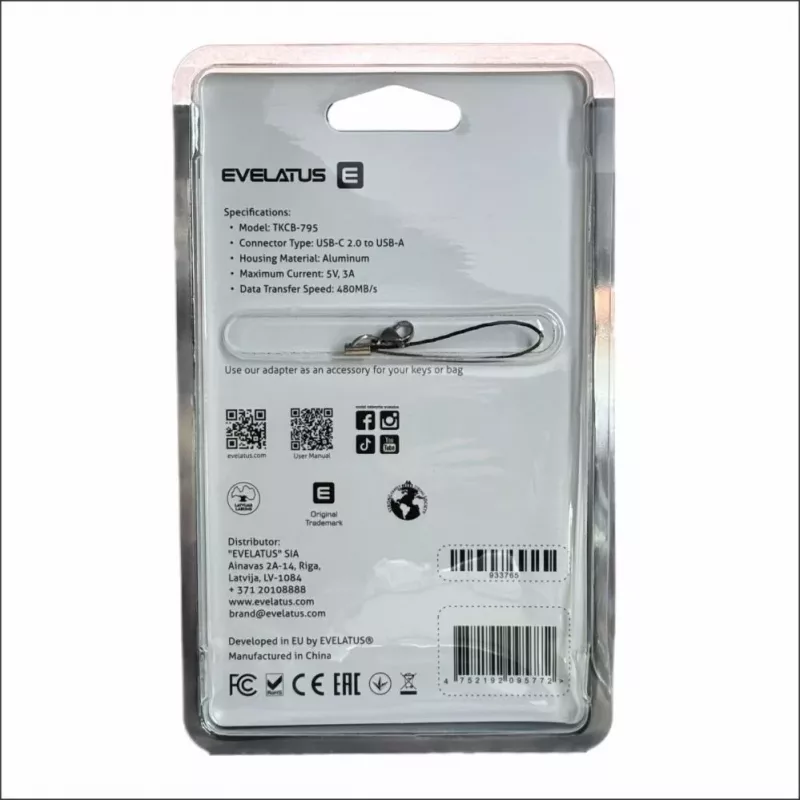 Evelatus UltraLink OTG Adapter USB-C to USB 3.0 5V 3A 5 Gbps Black