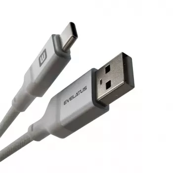 Evelatus USB-A į USB-C laidas 2M aliuminio korpusas pintas baltas