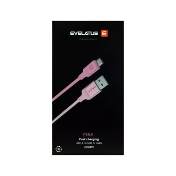 Evelatus USB-A į USB-C laidas 2M pintas nailonas aliuminio korpusas rožinis