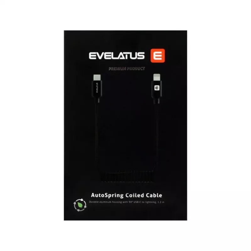 Evelatus AutoSpring Coiled Cable USB A to Lightning 1.2M Cable Black