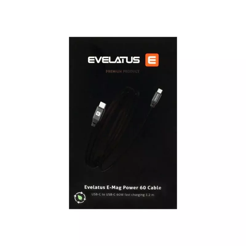 Evelatus E-Mag Power 60W USB-C į USB-C magnetinis kabelis 1,2m juodas