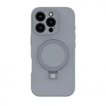 Evelatus Apple iPhone 16 Pro Max Premium MagSafe su stovu, minkšto prisilietimo silikoninis dėklas, sidabrinis