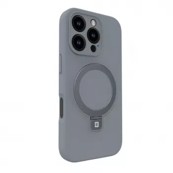 Evelatus Apple iPhone 16 Pro Max Premium MagSafe su stovu, minkšto prisilietimo silikoninis dėklas, sidabrinis