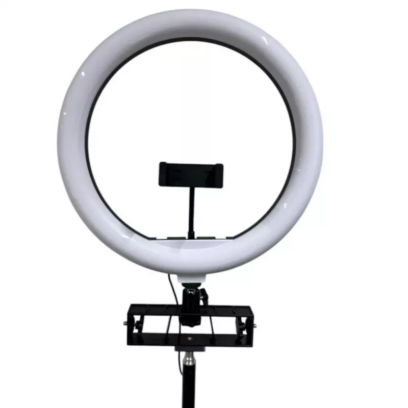 iLike S14 LED Selfie 36cm žiedinis šviestuvas + trikojis 2,1m + lentyna ir 3x telefono/mikrofono laikiklis juodas