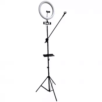 iLike S12 LED Selfie 31cm žiedinis šviestuvas + trikojis 2,1m + lentyna ir 3x telefono / mikrofono laikiklis juodas