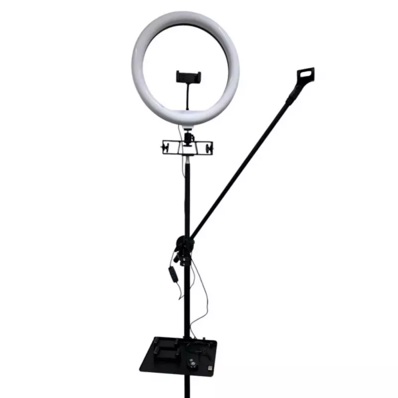 iLike S12 LED Selfie 31cm žiedinis šviestuvas + trikojis 2,1m + lentyna ir 3x telefono / mikrofono laikiklis juodas