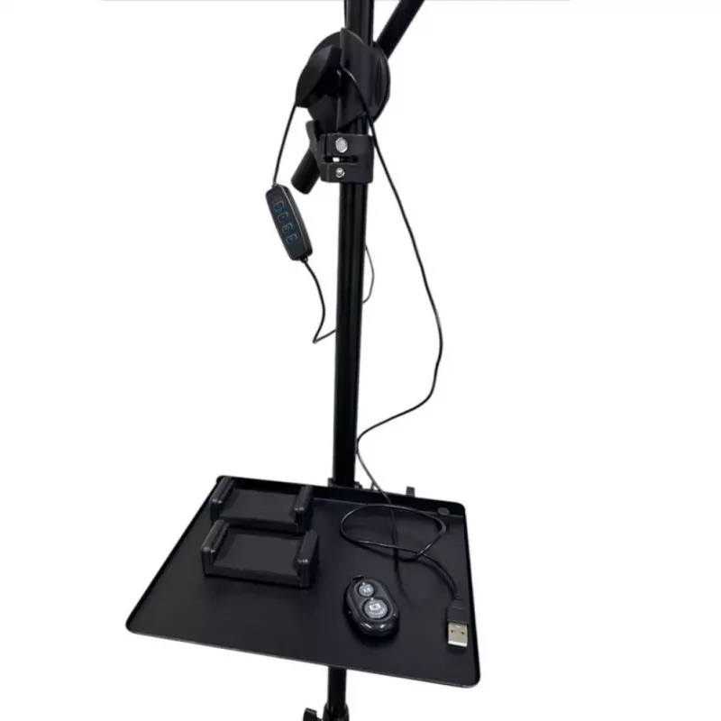 iLike S12 LED Selfie 31cm žiedinis šviestuvas + trikojis 2,1m + lentyna ir 3x telefono / mikrofono laikiklis juodas