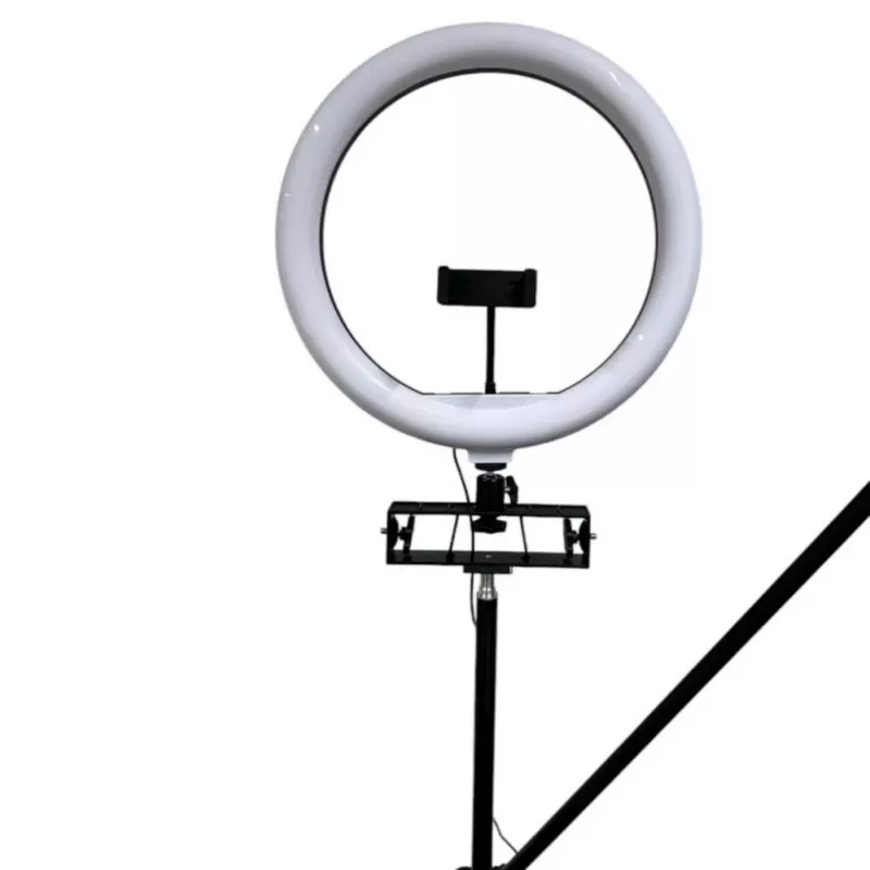 iLike S12 LED Selfie 31cm žiedinis šviestuvas + trikojis 2,1m + lentyna ir 3x telefono / mikrofono laikiklis juodas