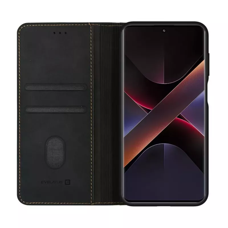 Evelatus Book Case Folio, skirtas Xiaomi Redmi Note 14 Pro 4G / Poco X7, juodas, PU oda