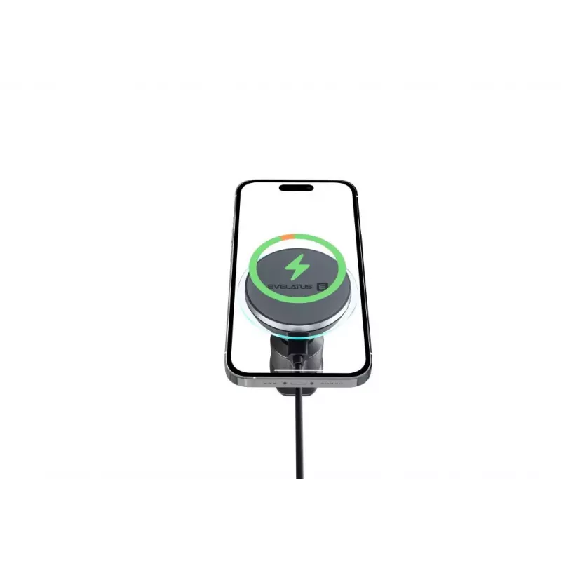 Evelatus MagSafe Qi belaidis įkroviklis magnetinis laikiklis automobilio ventiliacijos grotelėms - juoda