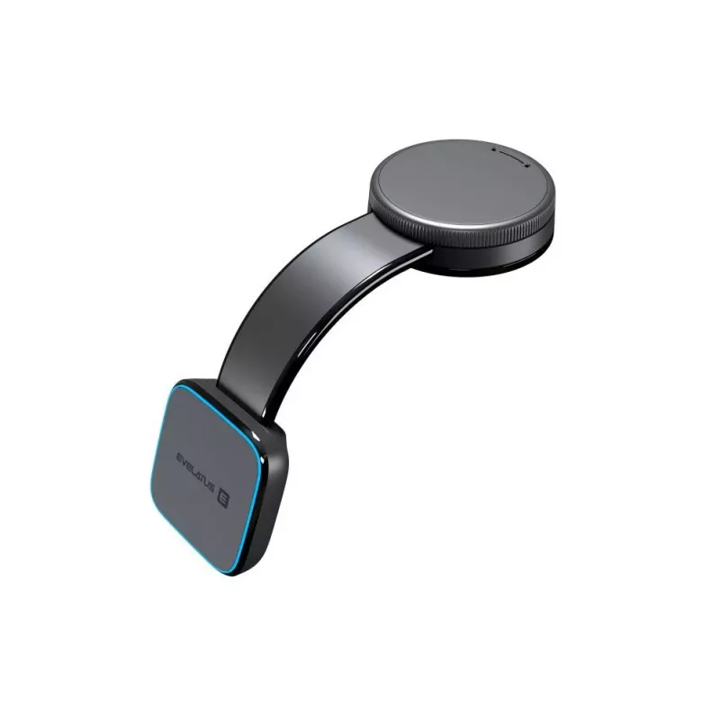Evelatus MagSafe Qi belaidis įkroviklis magnetinis lankstus 360° sukamasis siurbtukas automobilio prietaisų skydeliui/priekiniam stiklui, juodas