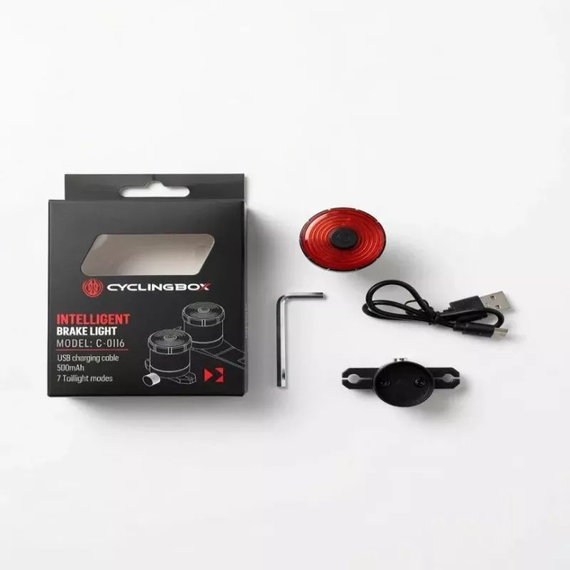 iLike Smart USB įkraunamas dviračio galinis žibintas su stabdžių jutikliu, 7 apšvietimo režimais, IPX5 vandeniui atsparus, aliumininis dviračio galinis žibintas, tvirtinamas prie sėdynės bėgelio