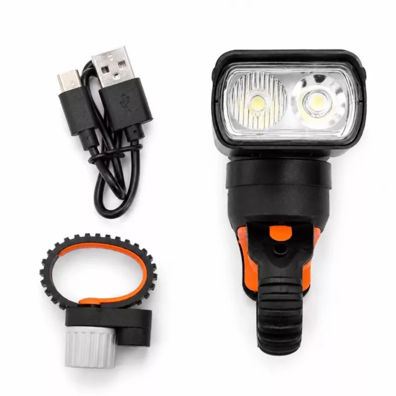 iLike JOHORSE USB įkraunamas dviračio priekinis žibintas, 400LM LED dviračio žibintas, dvigubas spindulys, aliuminio korpusas, akumuliatoriaus indikatorius, vandeniui atsparus dviračio žibintas
