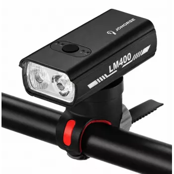 iLike JOHORSE USB įkraunamas dviračio priekinis žibintas, 400LM LED dviračio žibintas, dvigubas spindulys, aliuminio korpusas, akumuliatoriaus indikatorius, vandeniui atsparus dviračio žibintas