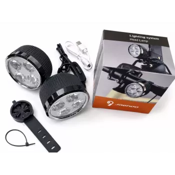 iLike USB įkraunamas 4-LED dviračio žibintų rinkinys – priekiniai ir galiniai dviračių žibintai su 120dB garsiniu signalu