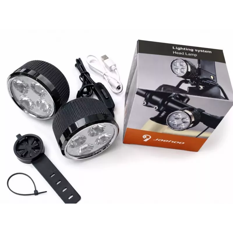 iLike USB įkraunamas 4-LED dviračio žibintų rinkinys – priekiniai ir galiniai dviračių žibintai su 120dB garsiniu signalu