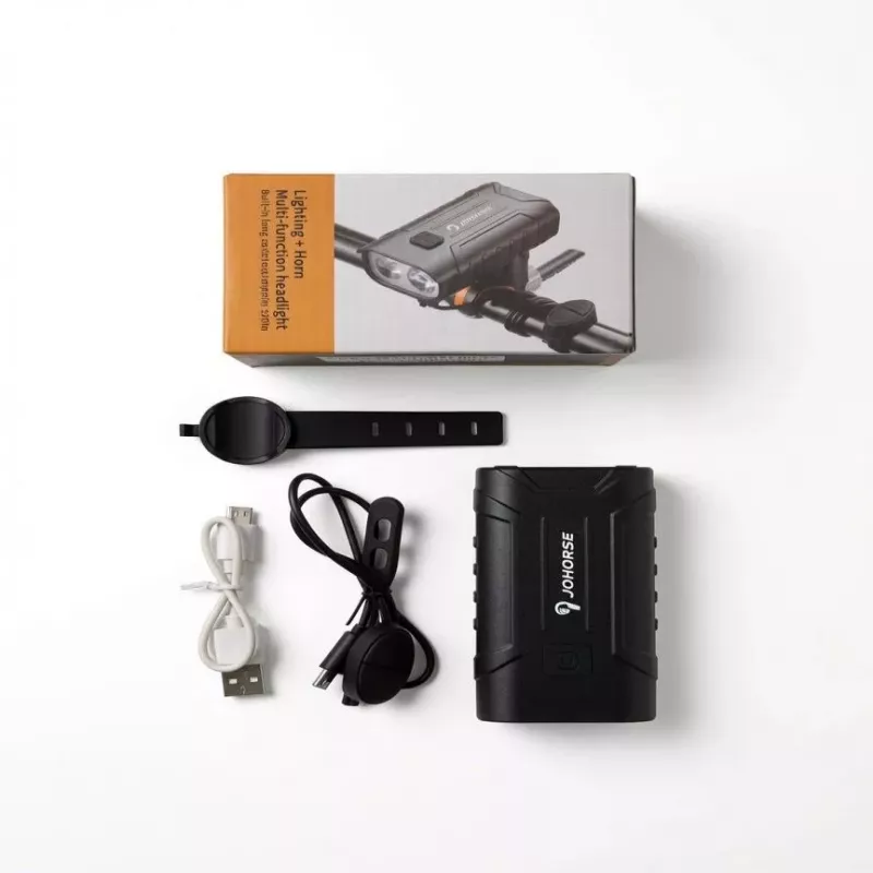 iLike JOHORSE Įkraunamas Dviračio Žibintas su 120dB Garsiniu Signalu, USB Įkraunamas LED Dviračio Priekinis Žibintas, Aukštas/Žemas Spindulys, IPX4 Atsparus Vandeniui, Juodas