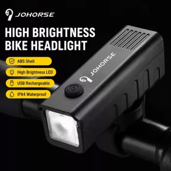 iLike JOHORSE USB Rechargeable Bike Headlight, High Brightness LED Bicycle Front Light, IPX4 Waterproof, ABS Shell, Easy Handlebar Mount