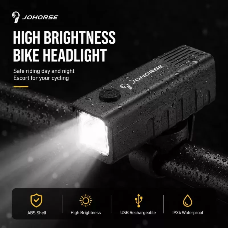 iLike JOHORSE USB Rechargeable Bike Headlight, High Brightness LED Bicycle Front Light, IPX4 Waterproof, ABS Shell, Easy Handlebar Mount